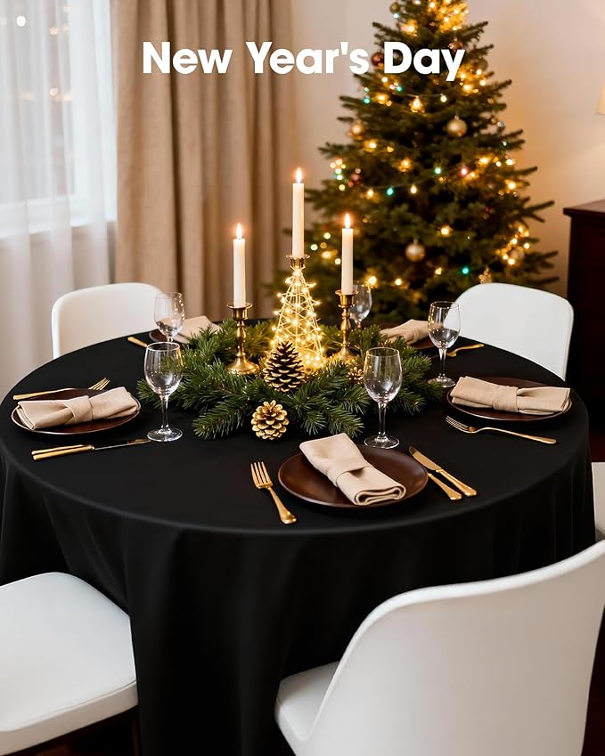 Pureegg Plastic Table Cloth Disposable 20 Pack, 84'' Round Table Cloths, Graduation Decorations Class of 2025, Graduation Party Tablecloths, Round, Plastic Cover, Leakproof & Sturdy, Black