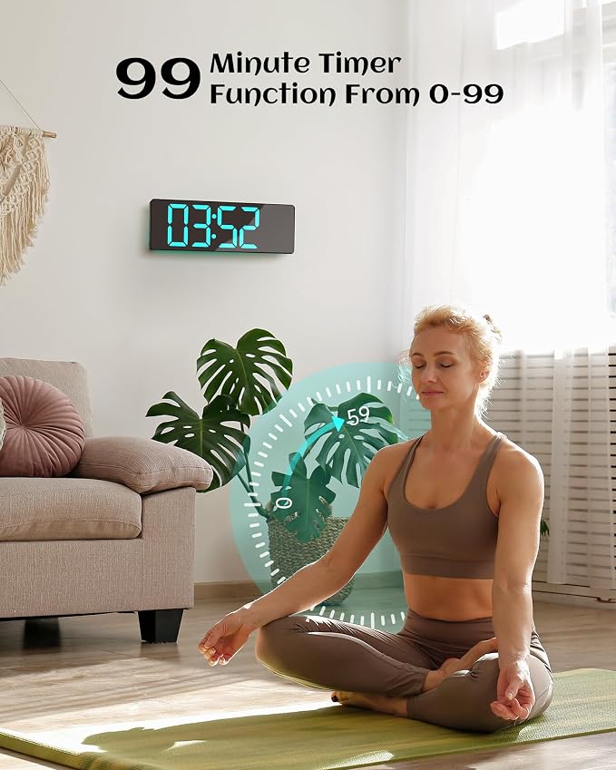 EASYERA 12" Digital Wall Clock for Classroom Livingroom Game Home Decor | LED Display RGB Lights, BIuetooth Sync, Dual Alarms, Auto DST, Countdown, Remote Control, Temperature