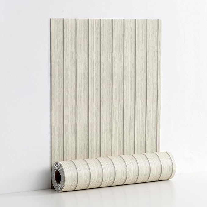 Haimin Wood Grain Slat Wall Panels Peel and Stick Faux Wood Thick Wallpaper 118"x15.75" Waterproof PET & IXPE Foam Paneling (Beige)
