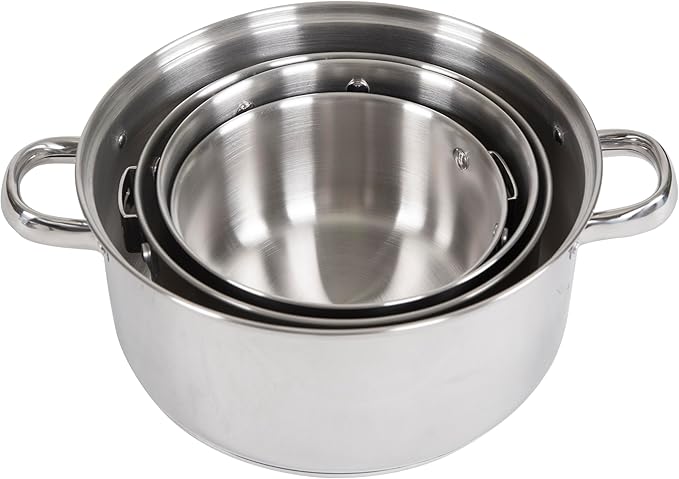 Stansport Stainless Steel Camping Cookware Set – Durable Nesting Mess Kit for Backpacking, Hiking & Outdoor Cooking – Compact Portable Pot & Pan with Carry Bag – Multiple Sizes for Family to Solo Use