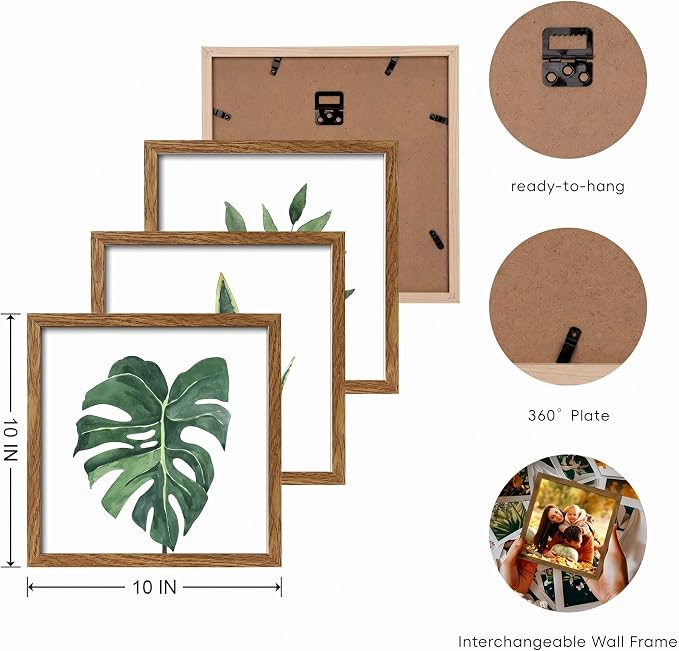 ArtbyHannah Framed Bathroom Wall Art Decor, 10x10 Inch 4 Pack Botanical Gallery Wall Frame Set Modern Farmhouse Sage Green Prints Artwork for Spa, Restroom, Bedroom, Office Decoration (Walnut)