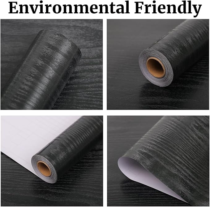 Peel and Stick Wallpaper Black Wood Wall Paper - 17.5 x 300 Inch Self Adhesive Wallpaper Peel and Stick, Easy to Paste Wall Contact Paper for Stand Liner, Table and Door Makeover Decor