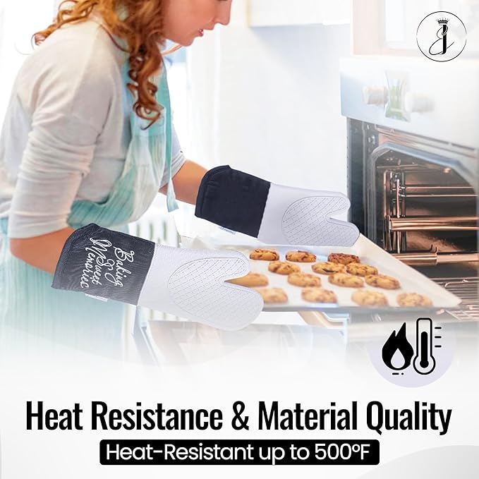 Mitts - Long Slip Resistant Pot Holders - Silicone Oven Mitts - Baking Gloves for Oven - Perfect for Baking, BBQ, Cooking, and Grilling, Oven Mitts Set of 2, 7''x13'' (Grey)