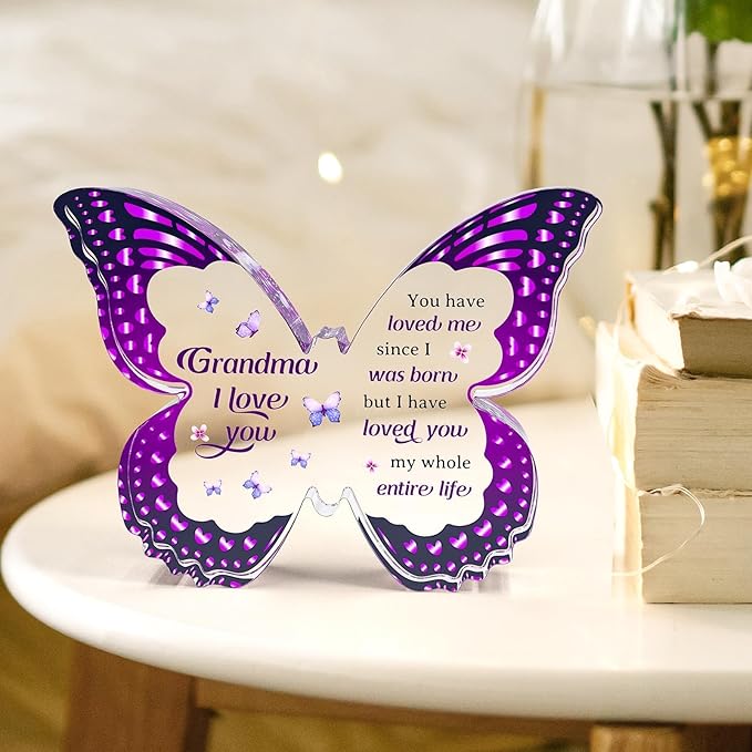 Gifts for Grandma Mothers Day, Grandma Gifts from Grandkids - Butterfly Acrylic Decorations - Birthday Valentines Mothers Day Prensent for Grandmother from Grandkids