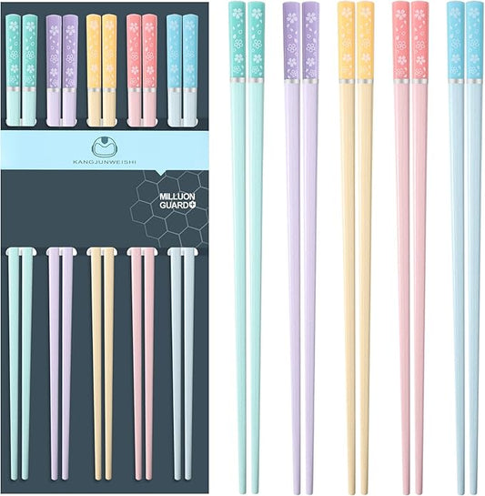 5 Pairs Fiberglass Chopsticks, Slivek Premium Reusable Chinese Chopsticks Dishwasher Safe, Non-slip and Lightweight 9.5 inches Chop sticks Sakura
