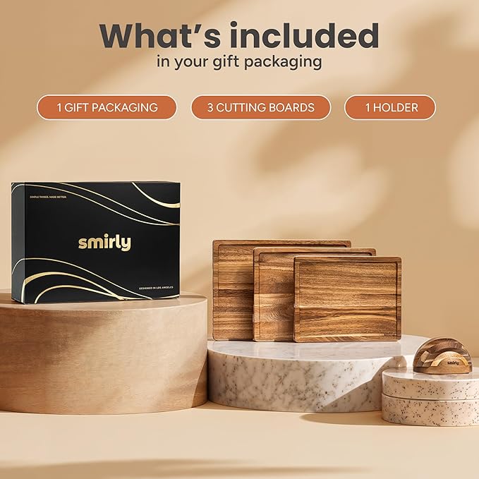 SMIRLY Wood Cutting Boards For Kitchen Meal Prep & Serving, Bamboo Cutting Board Set, Charcuterie Chopping Boards and Wooden Cutting Boards for Kitchen