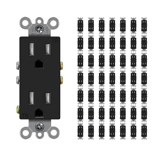 Micmi Decorator Receptacle Outlet, Standard Electrical Wall Tamper Resistant Decorative Receptacle Outlet, 15 Amp 125 Volt, Grounding UL Listed (50Pack, Black, 15 Amp Outlet)