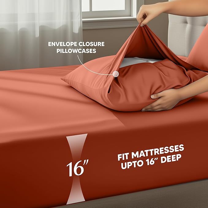 Utopia Bedding California King Size Sheet Set – 4 Piece Bed Sheets, Soft and Breathable Microfiber, Includes 1 Fitted Sheet, 1 Flat Sheet and 2 Pillowcases – OekoTex (Orange)