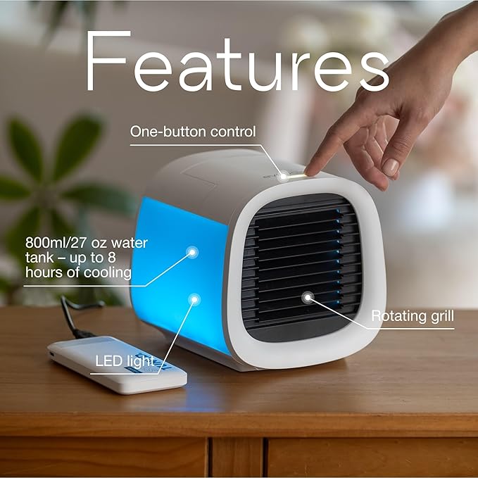 Evapolar evaCHILL Portable Air Conditioners - Portable AC Unit - Small Personal Evaporative Air Cooler & Fan for Desk, Office, Car, Camping, Grey
