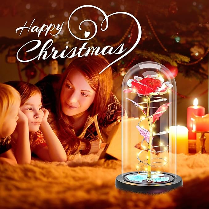 Otlonpe Preserved Forever Mothers Day Flower Gifts for Mom, Glass Light Up Rose Gifts for Women Grandma Girlfriend Wife Sister Her, Valentines Mothers Day Christmas Birthday Womens Gift (Red)