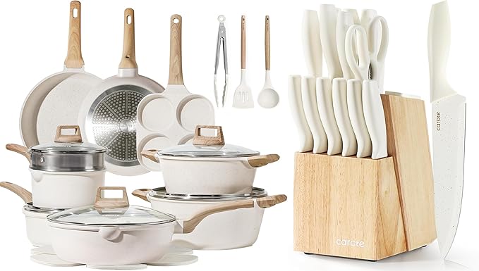 CAROTE 21Pcs Pots and Pans Set & 15Piece Knife Set