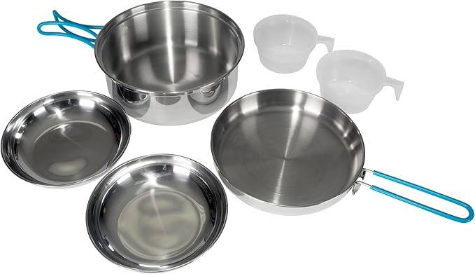 Stansport Stainless Steel Camping Cookware Set – Durable Nesting Mess Kit for Backpacking, Hiking & Outdoor Cooking – Compact Portable Pot & Pan with Carry Bag – Multiple Sizes for Family to Solo Use