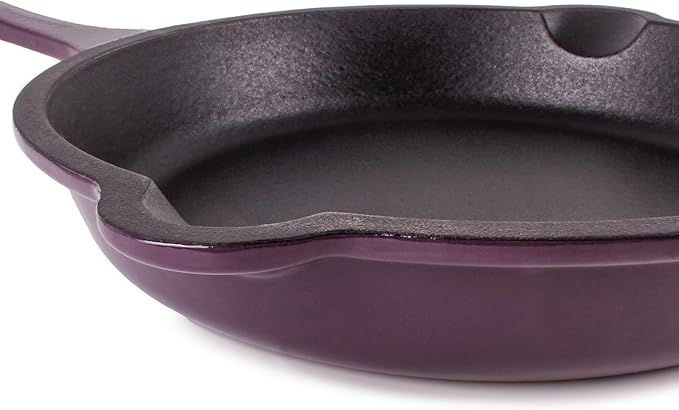BergHOFF Grill Pan 11 inches, Fry Pan 10 inches, 3qt. Dutch Oven, Matching Lid, Fast, Evenly Heat, Oven Safe, Neo 4Pc Enameled Cast Iron Cookware Set, Purple