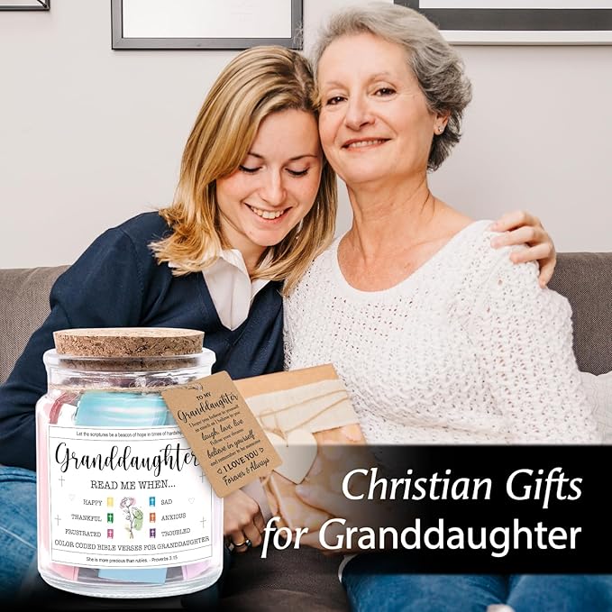NewEleven Granddaughter Gifts - Riligious, Christian Gift for Teen Girls, Granddaughter Gifts From Grandma, Grandpa - Easter, Baptism Gift For Grandkids - Bible Verse Jar