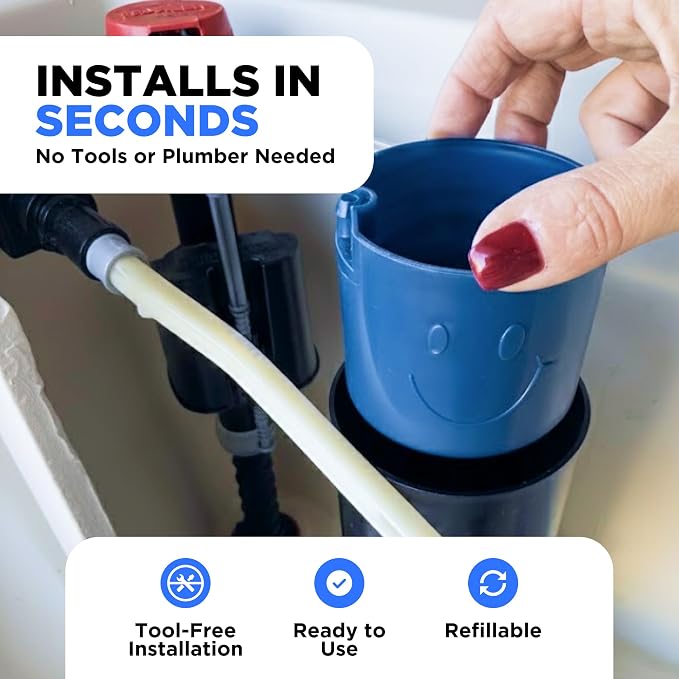Happy Toilet Cleaner Deuce - Compatible with Kohler Toilets & Canister Flushing Systems - Automatic Toilet Bowl Cleaner Toilet Tablet Holder Toilet Cleaning System for Auto Filter Self Cleaning Flush