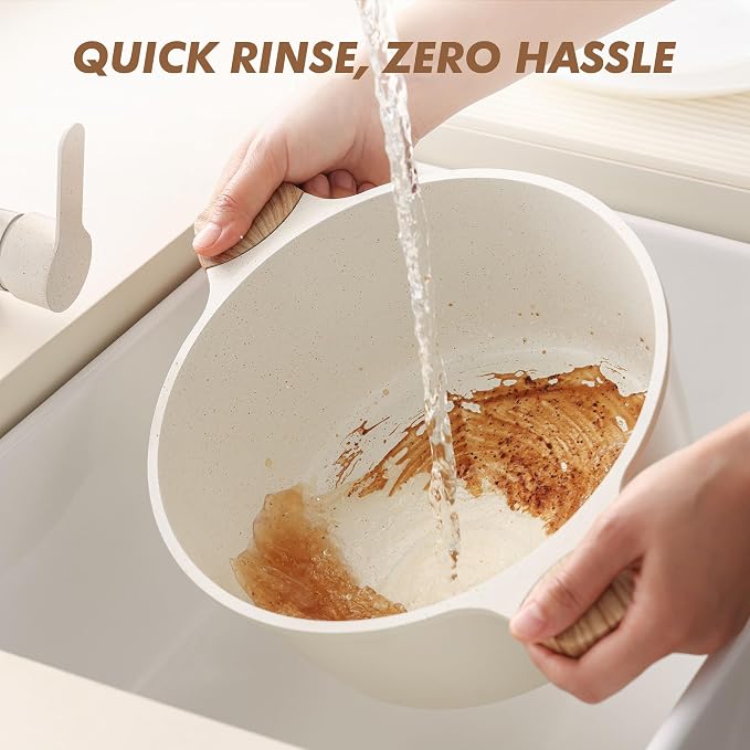 SENSARTE Ceramic Nonstick Stock Pot with Lid, 7 Quart, Creamy White | Healthy Nontoxic Ceramic Coating, PFAS & PTFE Free, Compatible with All Stoves Including Induction Cooktops, Dishwasher safe.