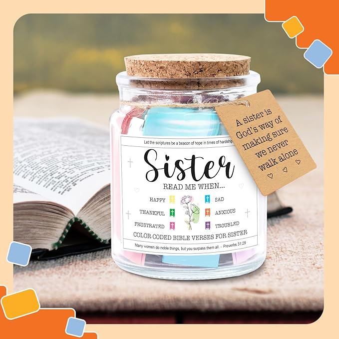 NewEleven Mothers Day Gifts For Sister - Inspirational, Birthday Gift For Sister, Sisters In Law, Soul Sis - Sisters Gifts From Sister, Brother, Friend, Family - Bible Verse Jar