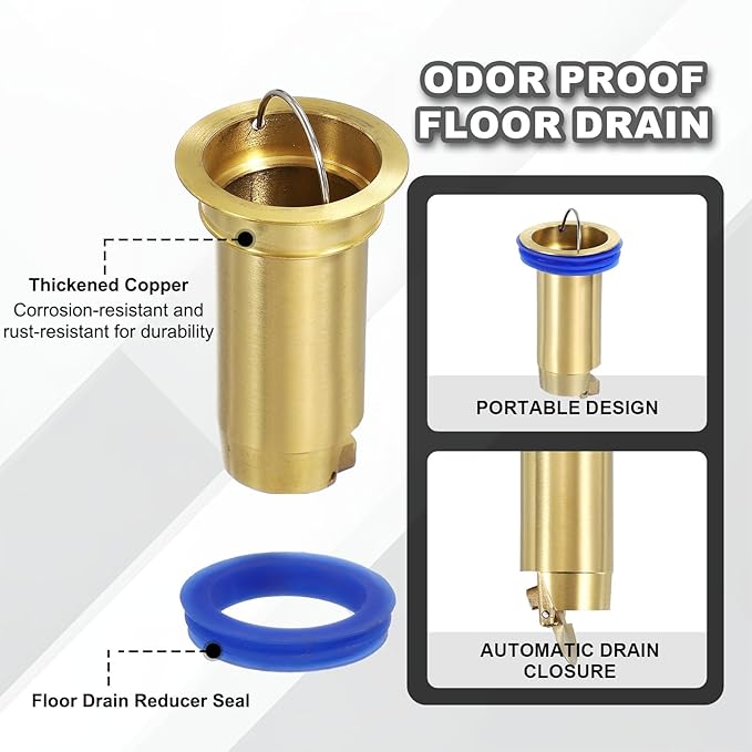 uxcell Odor Proof Floor Drain, 2.8" Brass Floor Drain Cover Shower Plug Drain Backflow Preventer Suitable for Pipes Tubes Bathroom Kitchen, Gold