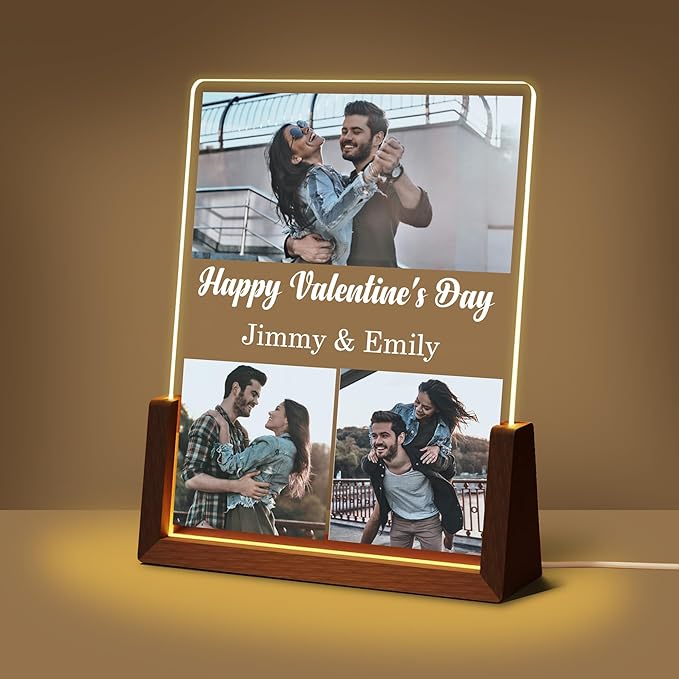 Customized Valentines Birthday Gifts For Her Him Women Men, Custom Light Up Picture Frame With Photo Name, Personalized Anniversary Couples Gifts For Boyfriend Girlfriend Husband Wife