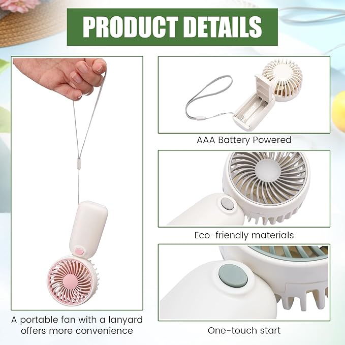 EBOOT 36 Pack Mini Portable Fans Bulk with Rope Hanging, Small Handheld Fan Battery Operated Fan in 4 Assorted Colors for Women Men Travel, Gym, Office, Wedding, Camping, Makeup（Rope Hanging）