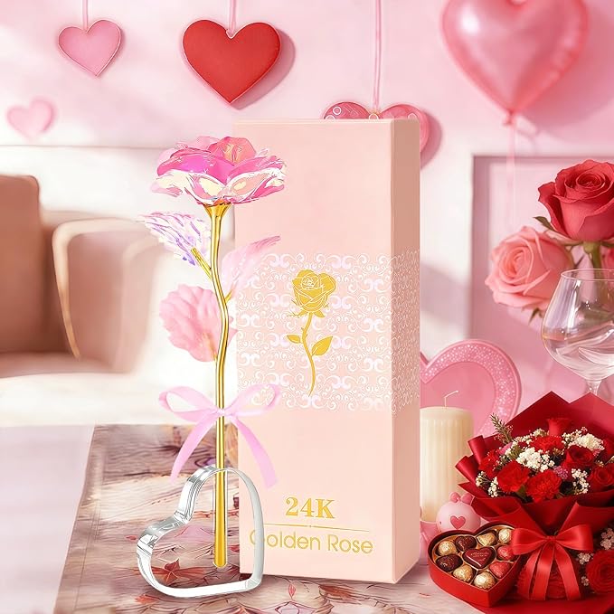 Mothers Day Mom Gifts for Women Grandma, Artificial Forever Birthday Flowers Galaxy Glass Eternal Roses with Heart Shaped Crystal Vase, Mother's Day Anniversary Wedding Rose Gifts for Wife Sister