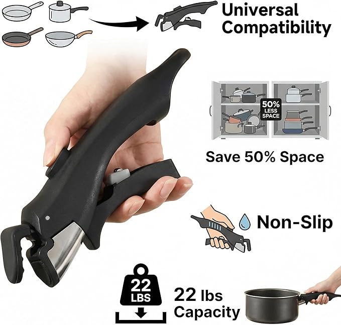 2PCS Removable Pot Handle, Detachable Pan Handle for Pots and Pans, Universal Cookware Replacement Handle, Heat Resistant Anti-Slip Grip, Space Saving Kitchen Accessories (Black)