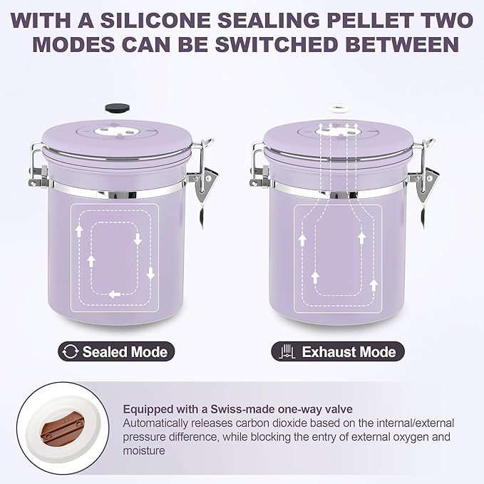 ShanSon Coffee Canister Airtight Coffee Container Stainless Steel Coffee Bean Storage Container with Scoop Coffee Canister for Beans Grounds Sugar Flour Tea Cereal,11OZ, Purple Upgraded Version