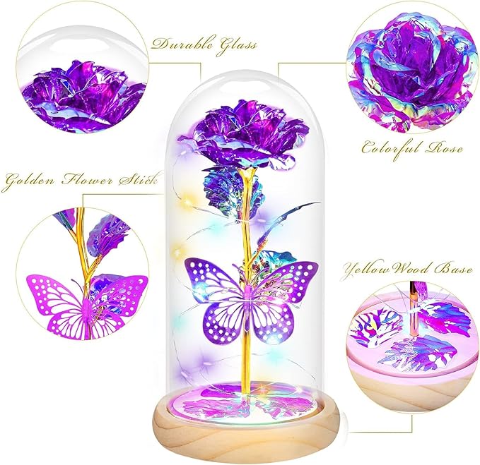 QUNPON Mothers Day Rose Gifts for Mom Flowers Rose Gifts for Women,Birthday Gifts for Women,Purple Butterfly Flowers for Mother Day Flower Gifts from Daughter Son,Gift for Mom,Sister,Her,Grandma,Wife