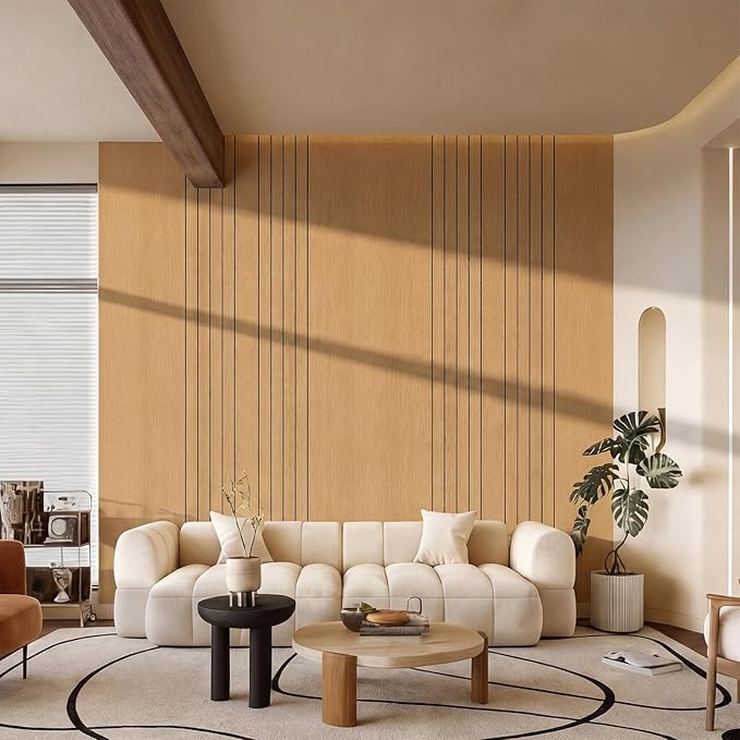 Geelin Peel and Stick Wood Slat Wall Panels for Interior 15.7" x 118" Self Adhesive PVC Thick Faux Oak Wood Grain Wallpaper 3D Soundproof Acoustic Wall Panels for Walls & Ceilings