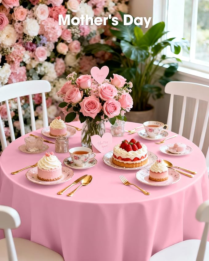 Pureegg Plastic Table Cloth Disposable 20 Pack, 84'' Round Table Cloths, Easter Party, Valentines, Mothers Day Decorations, Tablecloths, Round, Pastel Plastic Cover, Leakproof & Sturdy, Pink