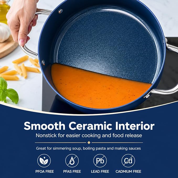 MICHELANGELO 6 Qt Ceramic Nonstick Stock Pot with Lid, Induction Ready | Ceramic nonstick coating | Stay-cool handles | Ideal for soups, pasta, stews and family meals