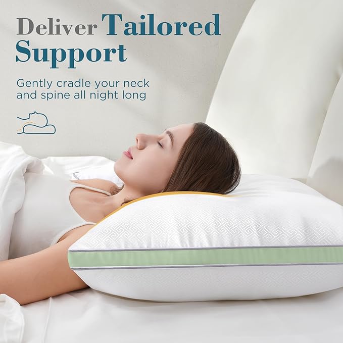 viewstar Bed Pillows Queen Sizes Set of 2, Hotel Quality Cooling Down Alternative Gusseted Pillows for Side, Back, or Stomach Sleepers, Green