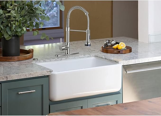 DJS Kitchen Faucets with Pull Down Sprayer Brushed Nickel LED Light Single Handle 1 or 3 Holes Spring Kitchen Sink Faucet with Deck Plate for Farmhouse RV Vessel Basin