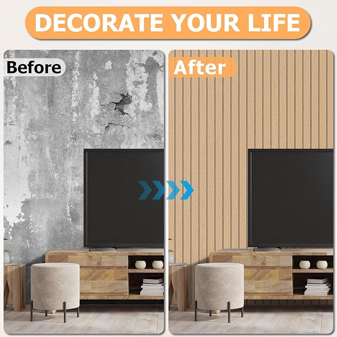 Arthome Peel and Stick Slat Wall Panels 15.7 "x120,Self-Adhesive PVC Wood Grain Wallpaper Panel,3D Thick Faux Soundproof Backsplash Accent Wall Tile for Walls & Furniture (Oak Coverage 13 Sq.ft)