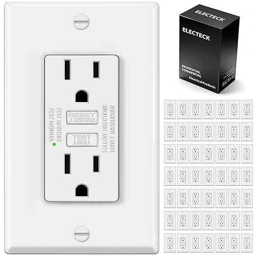 ELECTECK 50 Pack GFCI Outlets 15 Amp, Non-Tamper Resistant, Decor GFI Receptacles with LED Indicator, Ground Fault Circuit Interrupter, Wallplate Included, ETL Listed, White