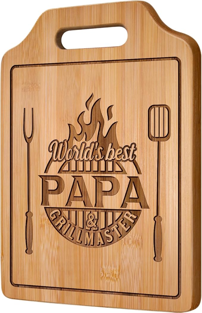 AceThrills Papa Gifts for Papas Christmas Gifts from Grandkids for Birthday, Father‘s Day - Engraved Bamboo Cutting Board 12.3"L x 8.7"W x 0.4"Th