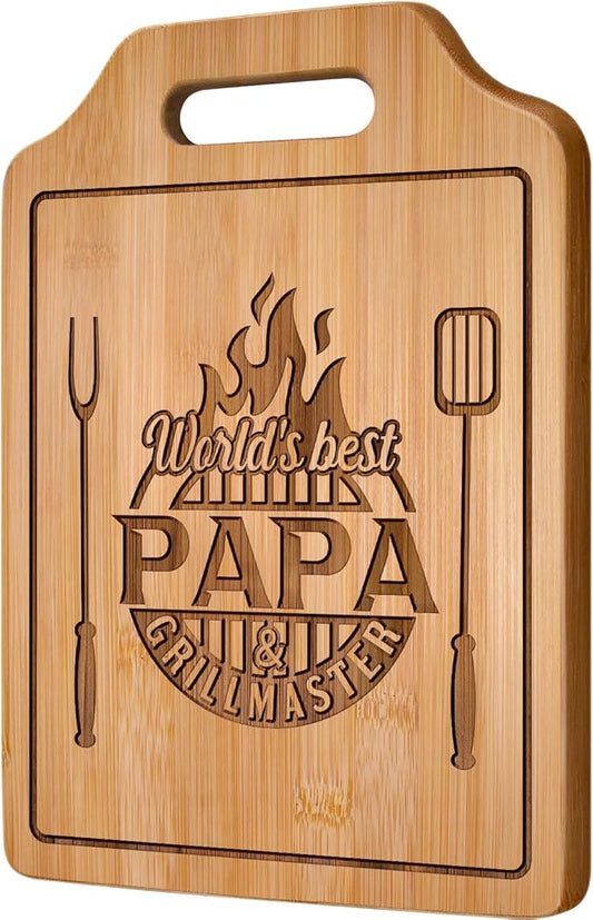 AceThrills Papa Gifts for Papas Christmas Gifts from Grandkids for Birthday, Father‘s Day - Engraved Bamboo Cutting Board 12.3"L x 8.7"W x 0.4"Th