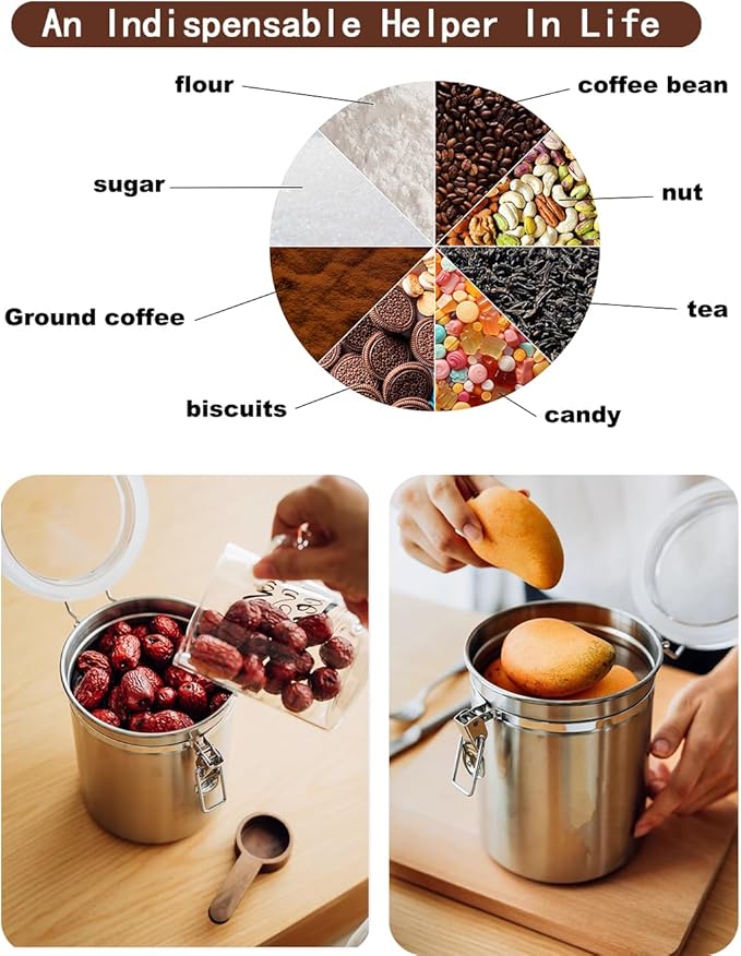 Walktosun Stainless Steel Food Container with Clear Lids Airtight Storage Container Stackable Small Canisters Kitchen Pantry Storage for Cereal, Snacks, Candy, Herbs, Spices, Sugar, Tea (Silver)