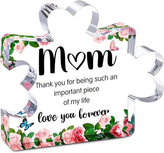 Mothers Day Mom Gifts for Mom Grandma Wife from Husband Daughter Son -Cute Engraved Acrylic Block Puzzle Piece - Mother's, Christmas,Birthday, Anniversary Home Office Desk Presents Ideas for Women Her