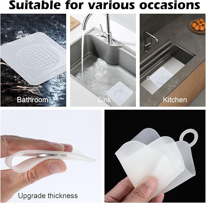 2 Pieces Silicone Drain Cover Floor Tub Stopper, 6x6 Inch Anti-Odor Deodorizing Mat Shower Drain Covers for Kitchen Bathroom Laundry, Sewer Plugs with Silica Gel Seal