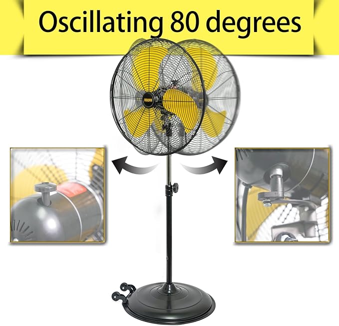 HiCFM 20 inch Pedestal Fan, 50° Tilting 3-Speed 5000 CFM High Velocity Stand Up Fan with 1/5 Powerful Motor for Commercial Industrial Warehouse Gym Garage - UL Listed, 2 Pack