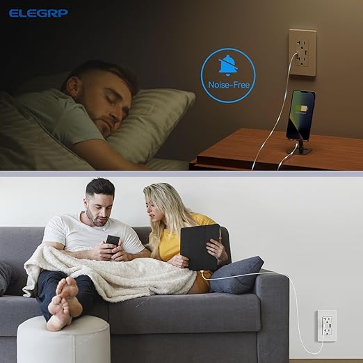 ELEGRP USB Charger Wall Outlet, USB Receptacle with Type A & Type C USB Ports, 20 Amp Duplex Tamper Resistant Receptacle Plug, Wall Plate Included, UL Listed (6 Pack, Matte White)