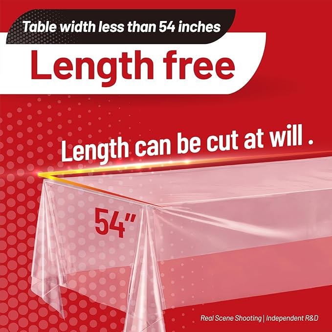 Plastic Table Cloth, 110 Ft X 54 in Disposable Tablecloth White Tablecloth Premium PEVA Plastic Table Cloth Disposable with Any Cut Sliding Cutters for Picnics, Parties, Birthdays, Weddings
