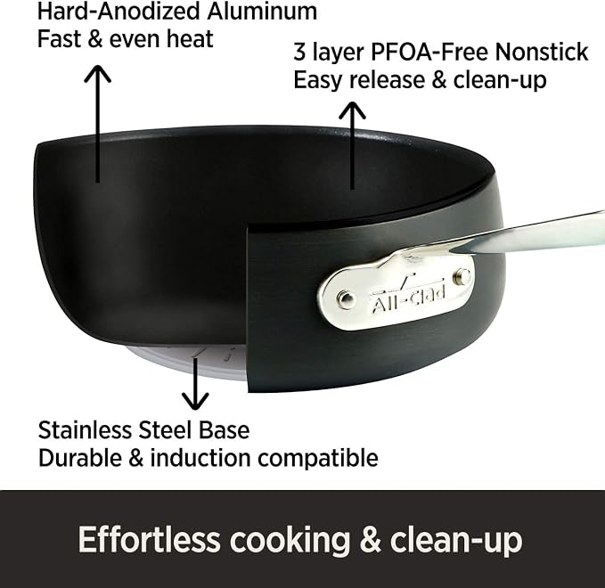 All-Clad HA1 Hard Anodized Nonstick Griddle 11 x 11 Inch Pots and Pans, Cookware Black & HA1 Hard Anodized Nonstick Fry Pan 12 Inch Induction Pots and Pans, Cookware Black