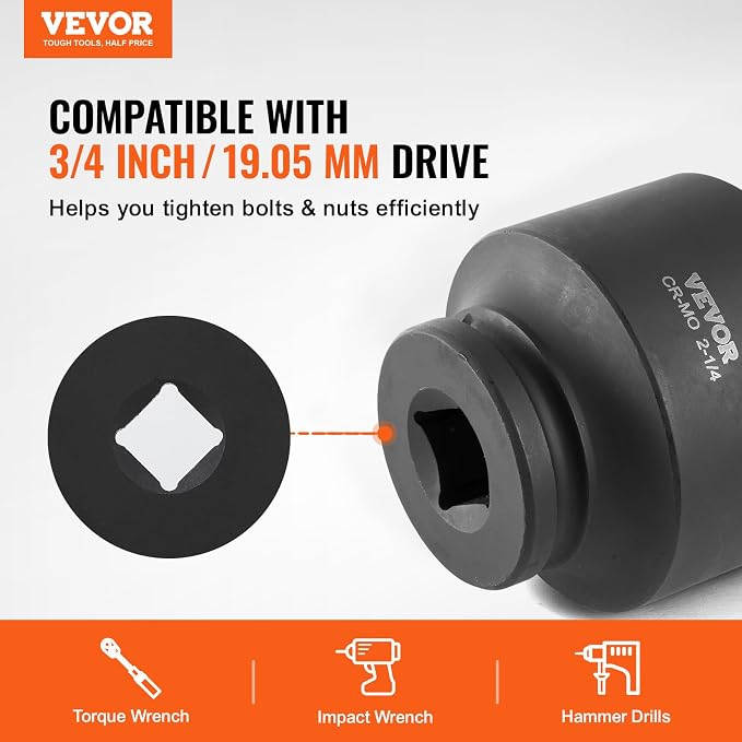 VEVOR Axle Nut Impact Socket Set - 3/4" Drive 6-Point 8-Piece SAE Spindle Nut Socket CR-MO Heat Treated Large Socket Set with Storage Case for Auto Repair, Removing or Installing Axle Nuts