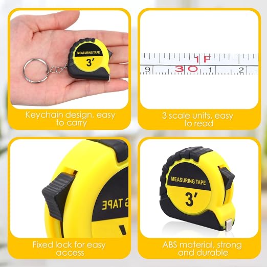Kanayu 50 Mini Measuring Tape with Keychain Retractable Measure Tapes Portable Small Measurement Tapes Slide Lock Tape Measure with Pause Buttons for Engineer Kids Adult (3 ft,Yellow)