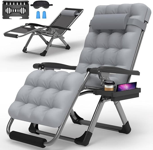 Suteck Zero Gravity Chair, 26In Lounge Chair w/Removable Cushion & Headrest, Reclining Camping Chair w/Upgraded Lock, Large Cup Holder and Footrest, Reclining Patio Chairs Recliner for Indoor Outdoor