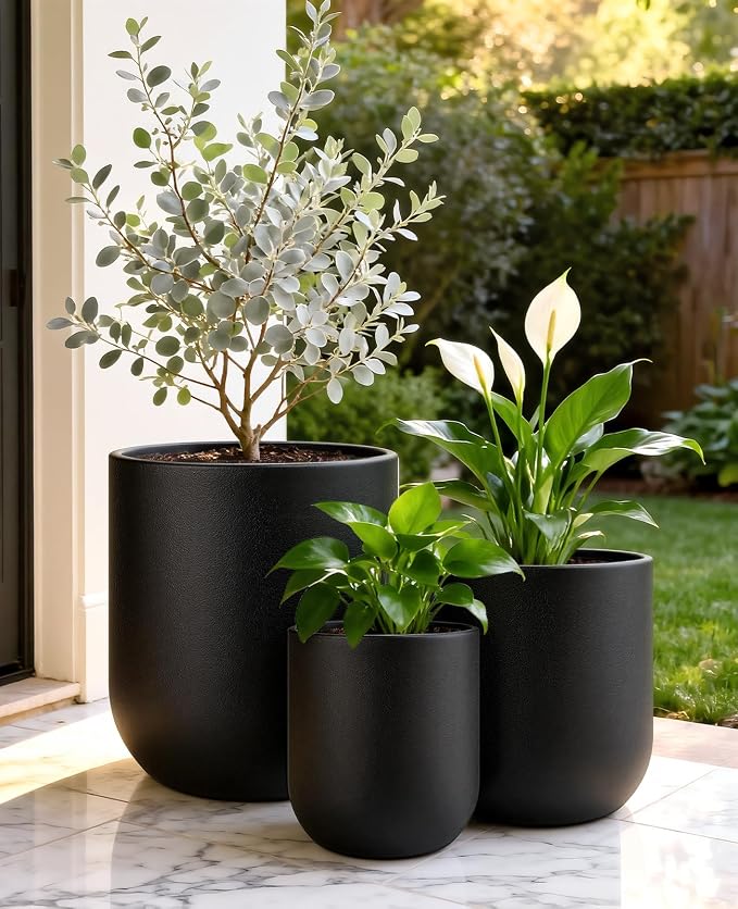 homenote Flower Pots 13/11.5/10 Inch,Large Plant Pots Indoor with Drainage,Plastic Pots for Plants,Garden Pots for Outdoor,Large Planters for Indoor Plants,Big Plastic Planter,Black(3 Pcs)