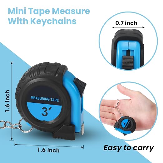 Xuhal 30 Pcs Mini Measuring Tape Keychains Small Measuring Tape Bulk Set 3ft Retractable Measurement with Pause Buttons for Engineer Crafter, Autowind and Lock (Blue)