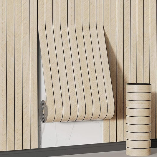 Arthome Peel and Stick Slat Wall Panels 15.7 "x360,Self-Adhesive PVC Wood Grain Wallpaper Panel,3D Thick Faux Soundproof Backsplash Accent Wall Tile for Walls & Furniture (Beige- Coverage 39.2 Sq.ft)